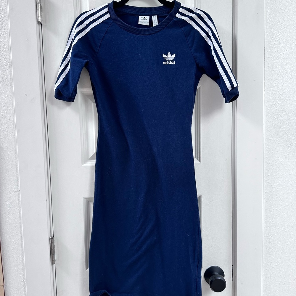 Adidas Navy Blue Dress with White Stripes, bodycon